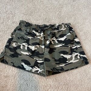 Women’s Camo Athletic Shorts with Elastic Waist - Olive Green